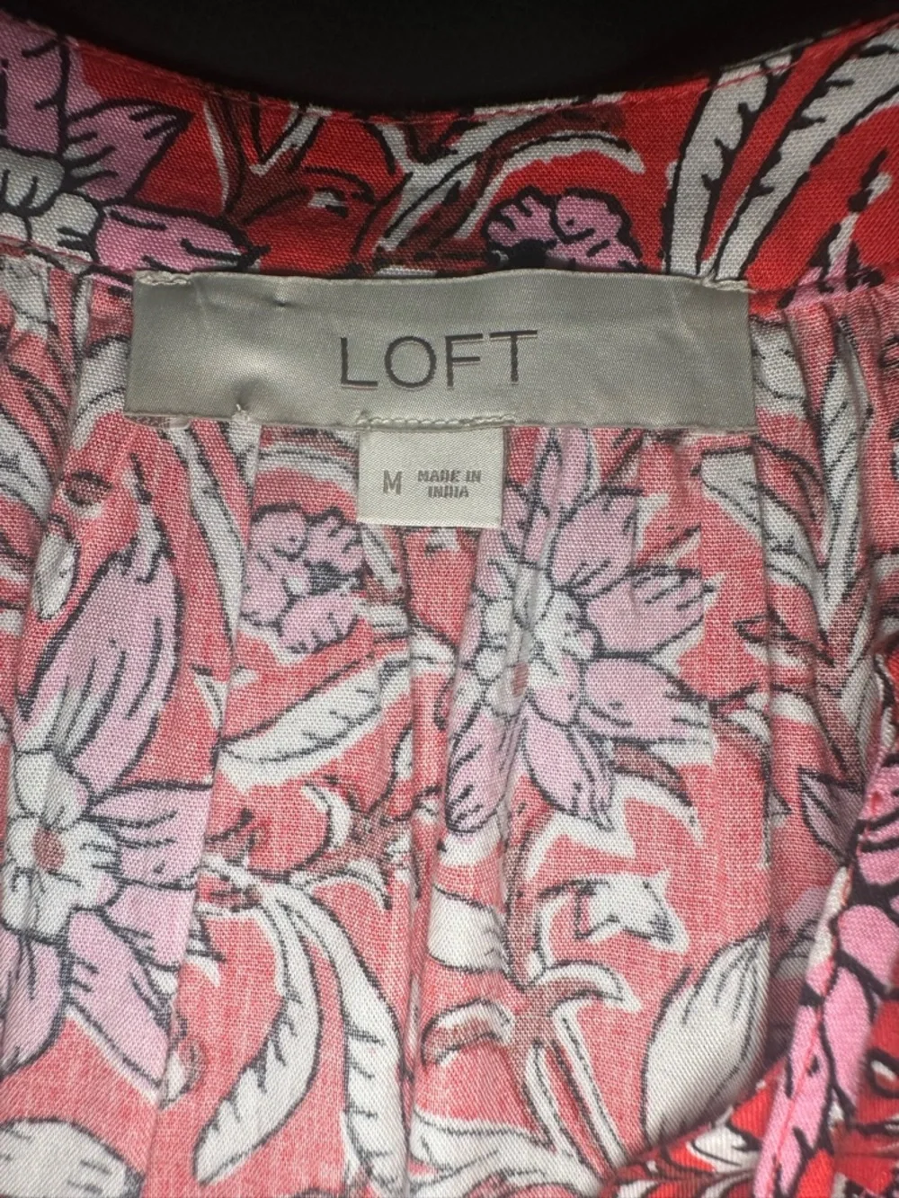 LOFT Spring Bloom Tie Neck Floral Puff Sleeve Peasant Top